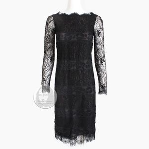 Chanel Couture Cocktail Dress Black Silk Guipure Lace Floral Numbered Vintage